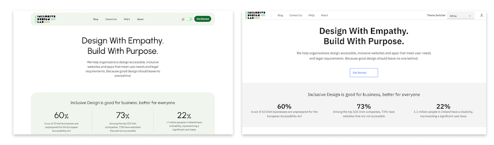 Screenshots showing side by side comparison of homepage built in Carbon vs MUI